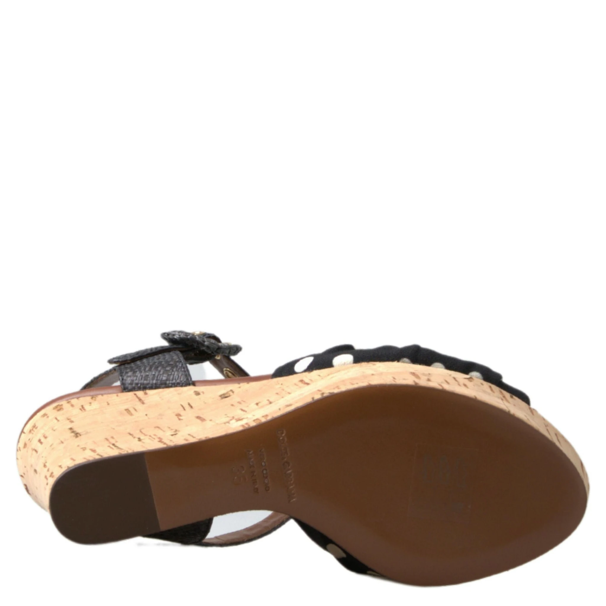 Black Wedges Polka Dotted Ankle Strap Shoes Sandals