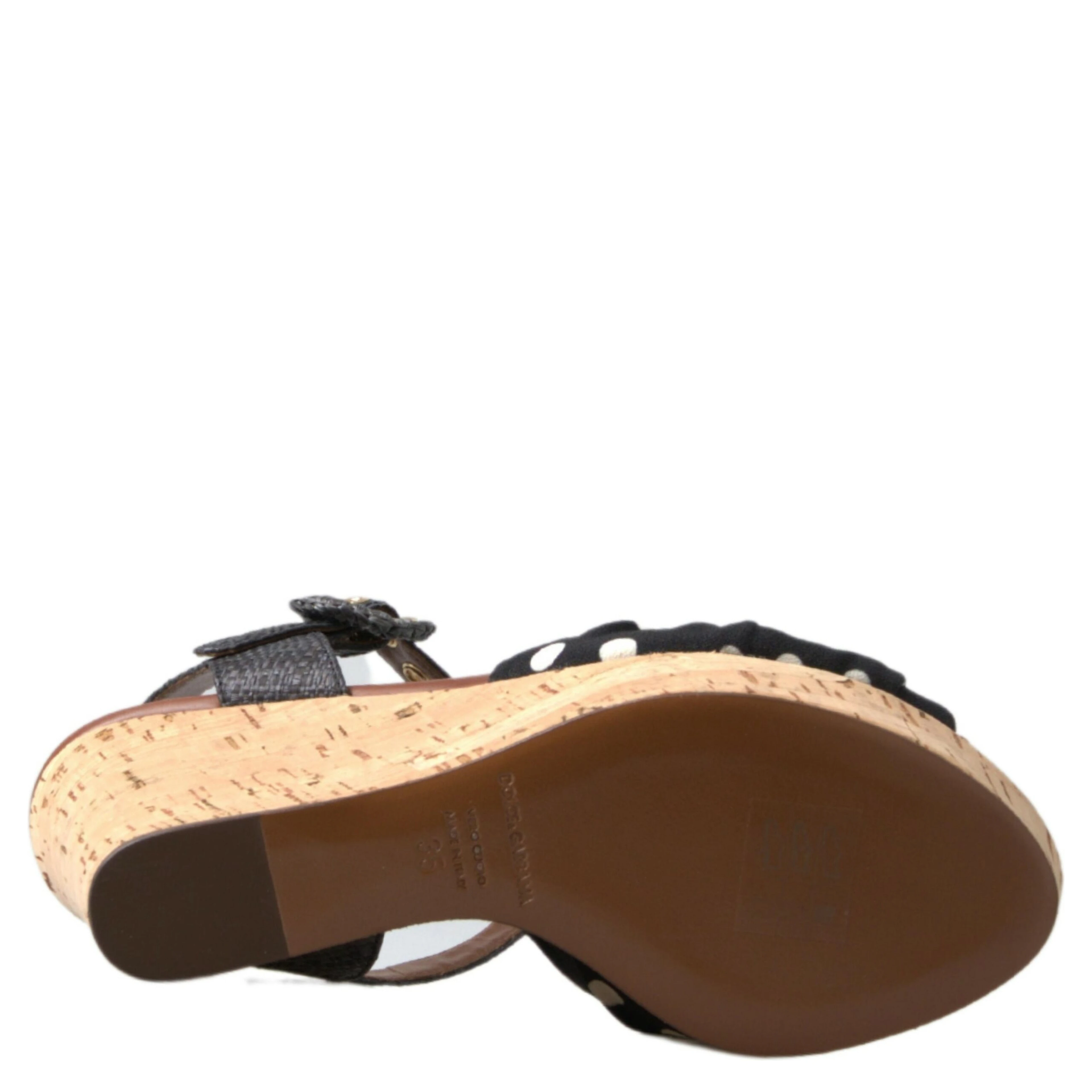 Black  Wedges Polka Dotted Ankle Strap Shoes Sandals