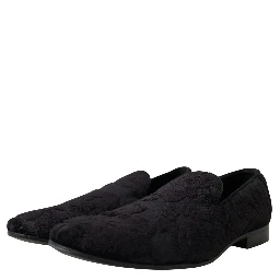 Black Brocade Loafers Formal Shoes