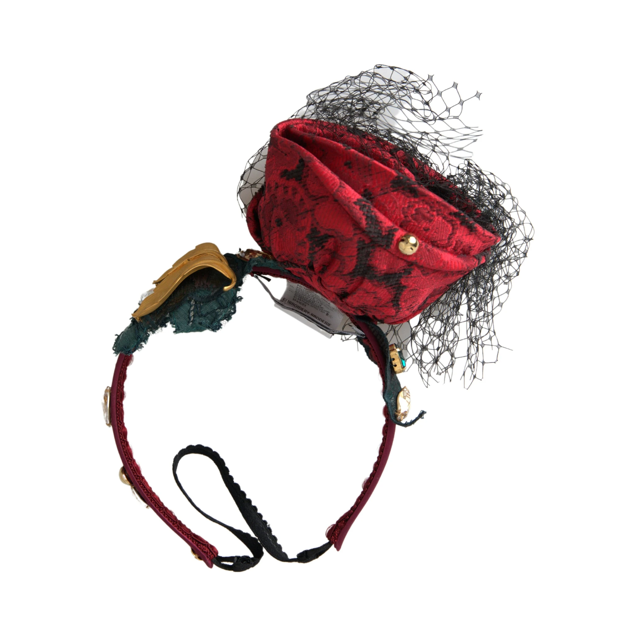 Red with multicolor Rose Silk Crystal Netted Logo Diadem Headband