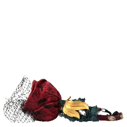 Red with multicolor Rose Silk Crystal Netted Logo Diadem Headband