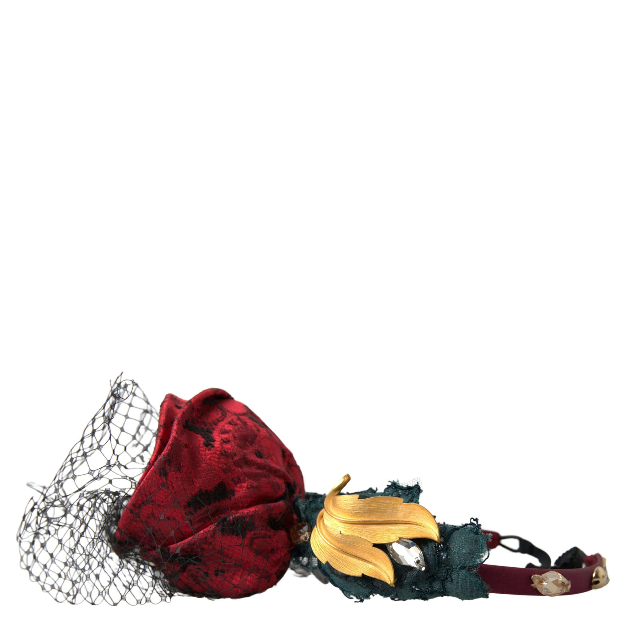 Red with multicolor Rose Silk Crystal Netted Logo Diadem Headband