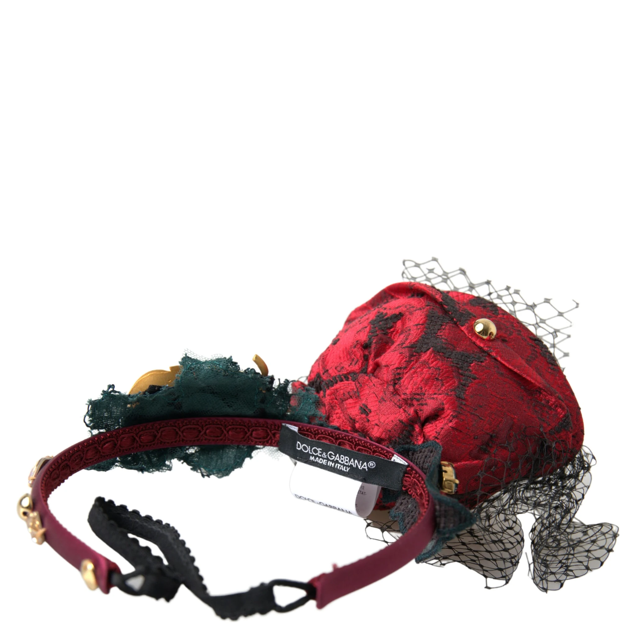 Red with multicolor Rose Silk Crystal Netted Logo Diadem Headband