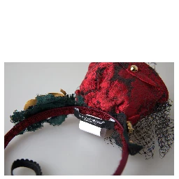 Red with multicolor Rose Silk Crystal Netted Logo Diadem Headband
