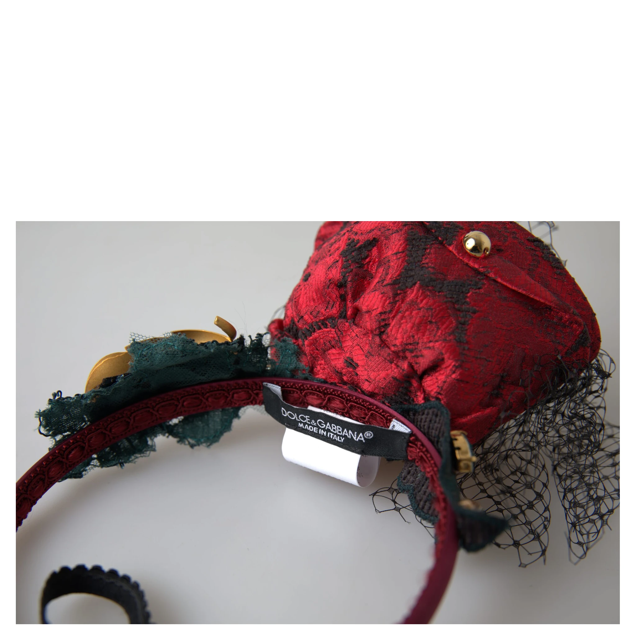 Red with multicolor Rose Silk Crystal Netted Logo Diadem Headband