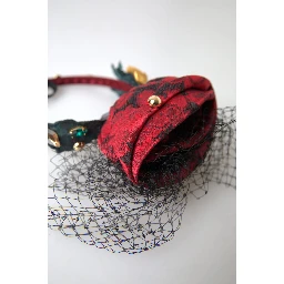 Red with multicolor Rose Silk Crystal Netted Logo Diadem Headband