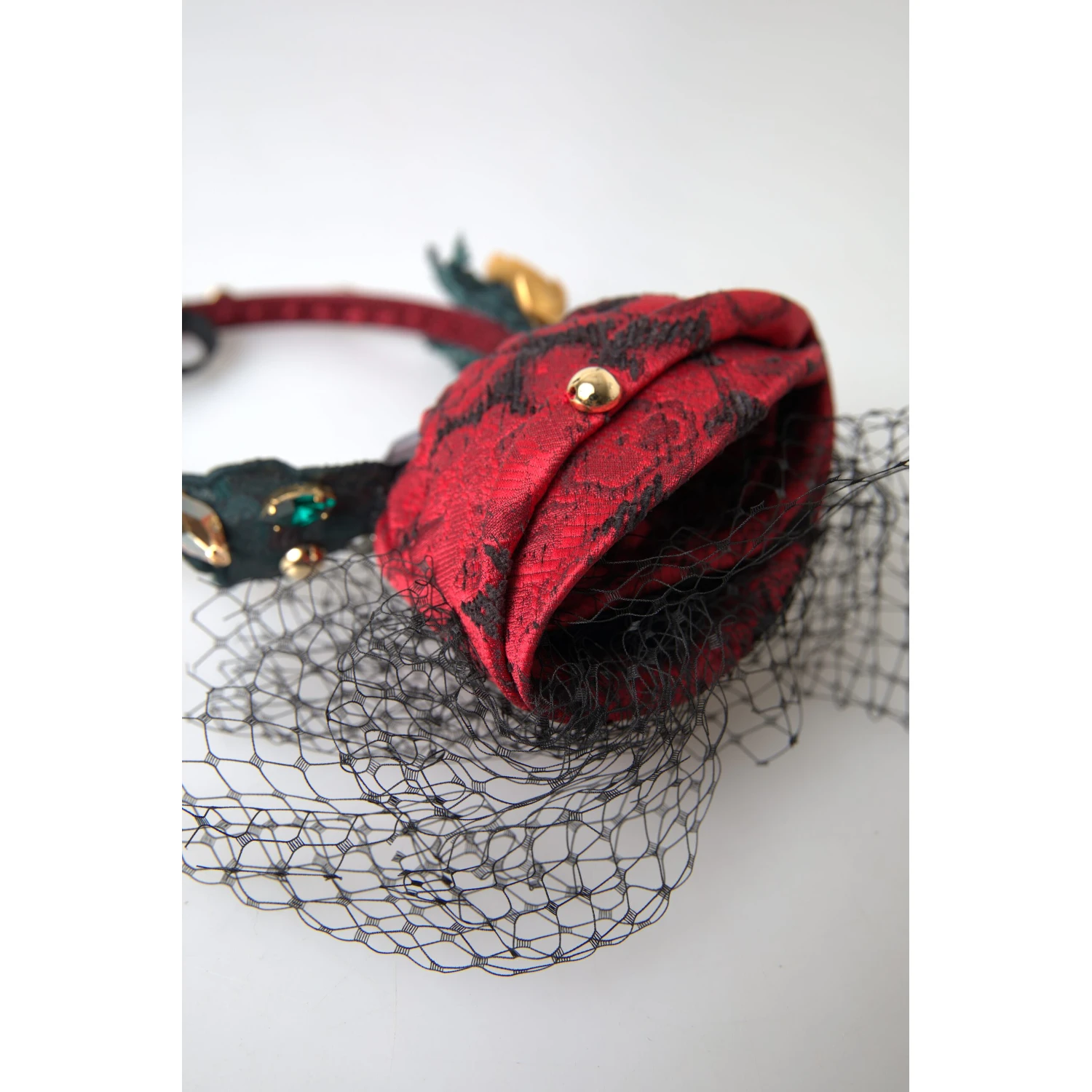 Red with multicolor Rose Silk Crystal Netted Logo Diadem Headband