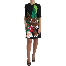 Black Tiger Jungle Print Sheath Stretch Dress