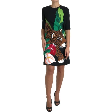 Black Tiger Jungle Print Sheath Stretch Dress