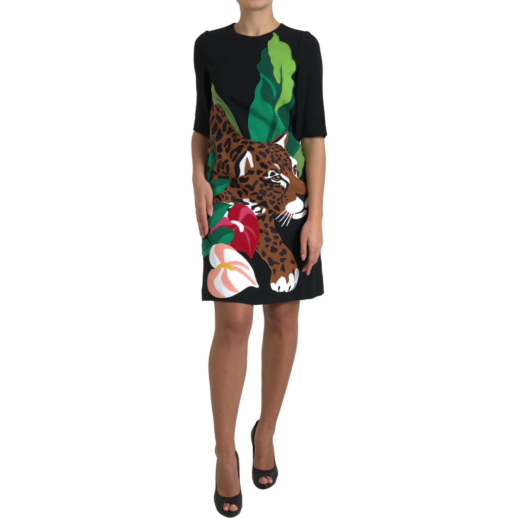 Black Tiger Jungle Print Sheath Stretch Dress