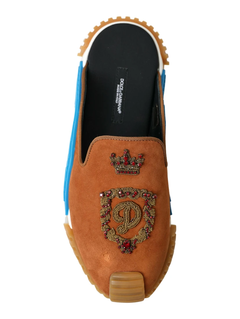 Brown Suede Crown Logo NS1 Slides Sandals