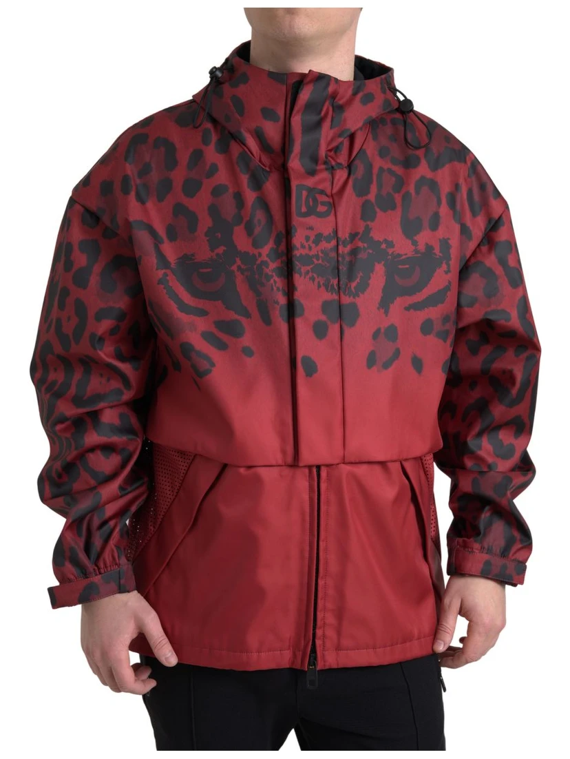 Red Leopard Hooded Rain Coat Jacket