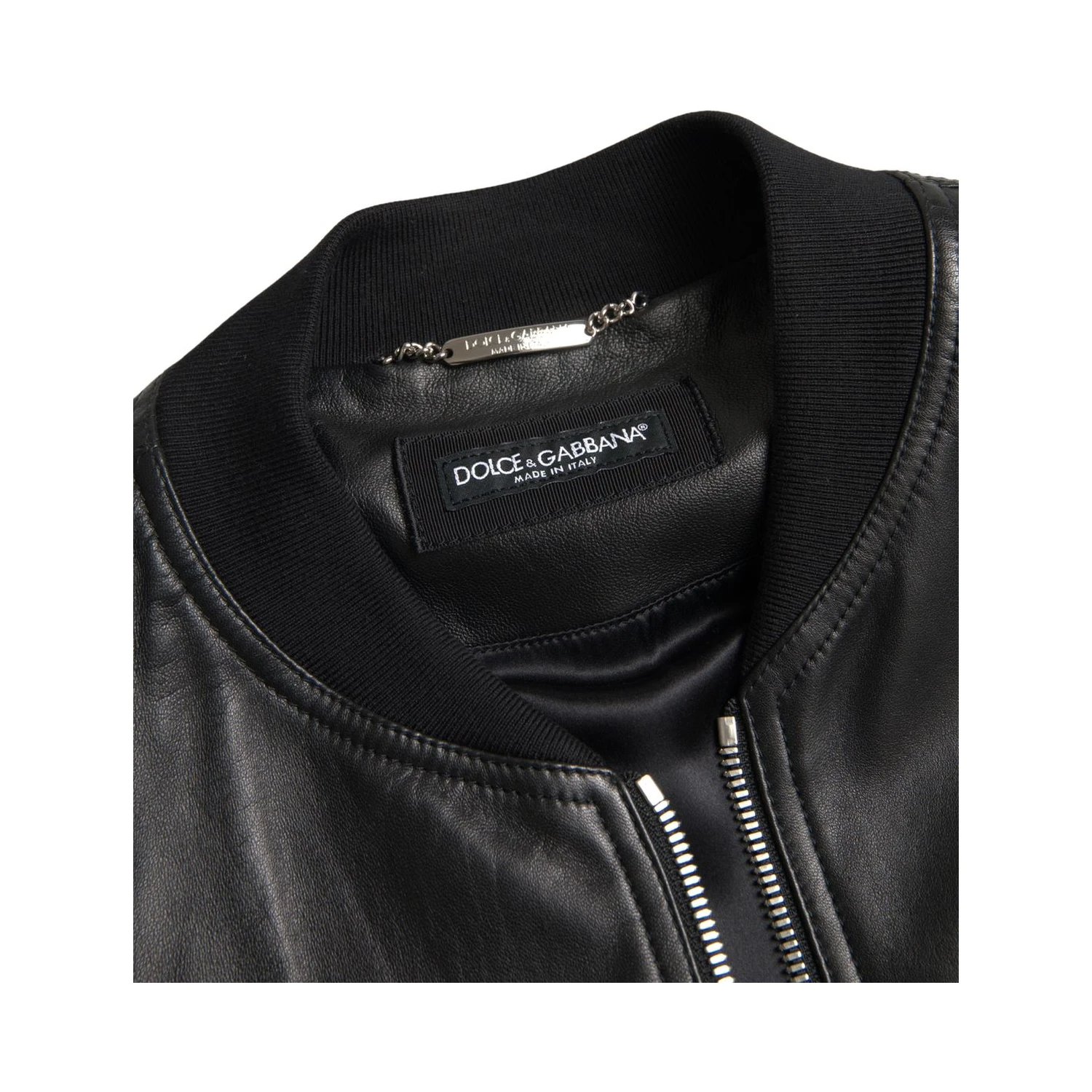 Black Leather Full Zip Bomber Men Jacket