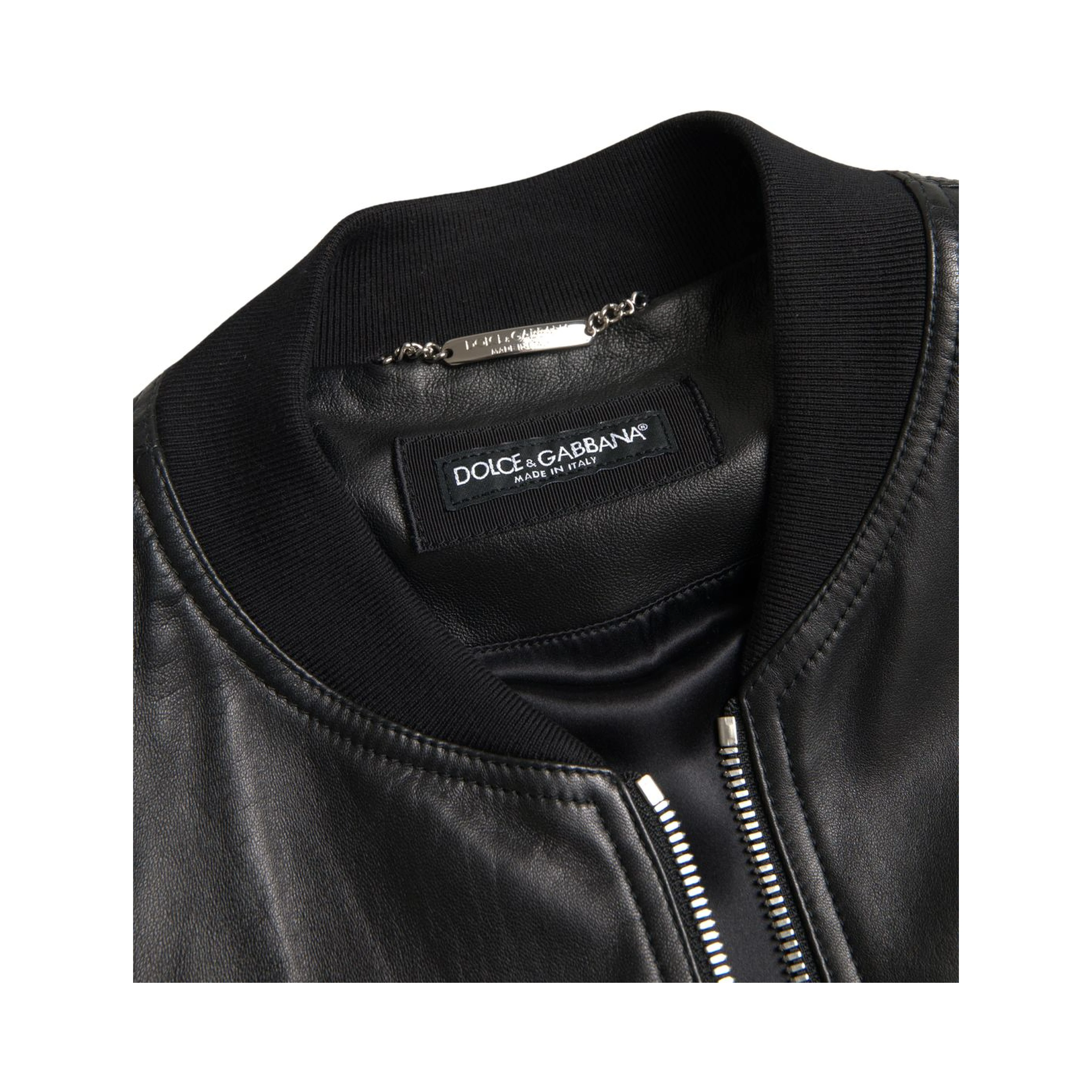 Black Leather Full Zip Bomber Men Jacket