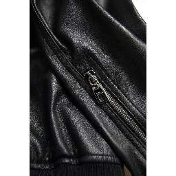 Black Leather Full Zip Bomber Men Jacket