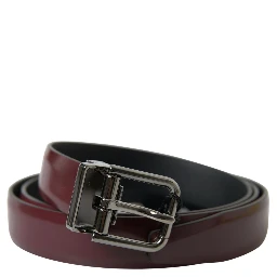 Bordeaux Leather Silver Metal Buckle Belt