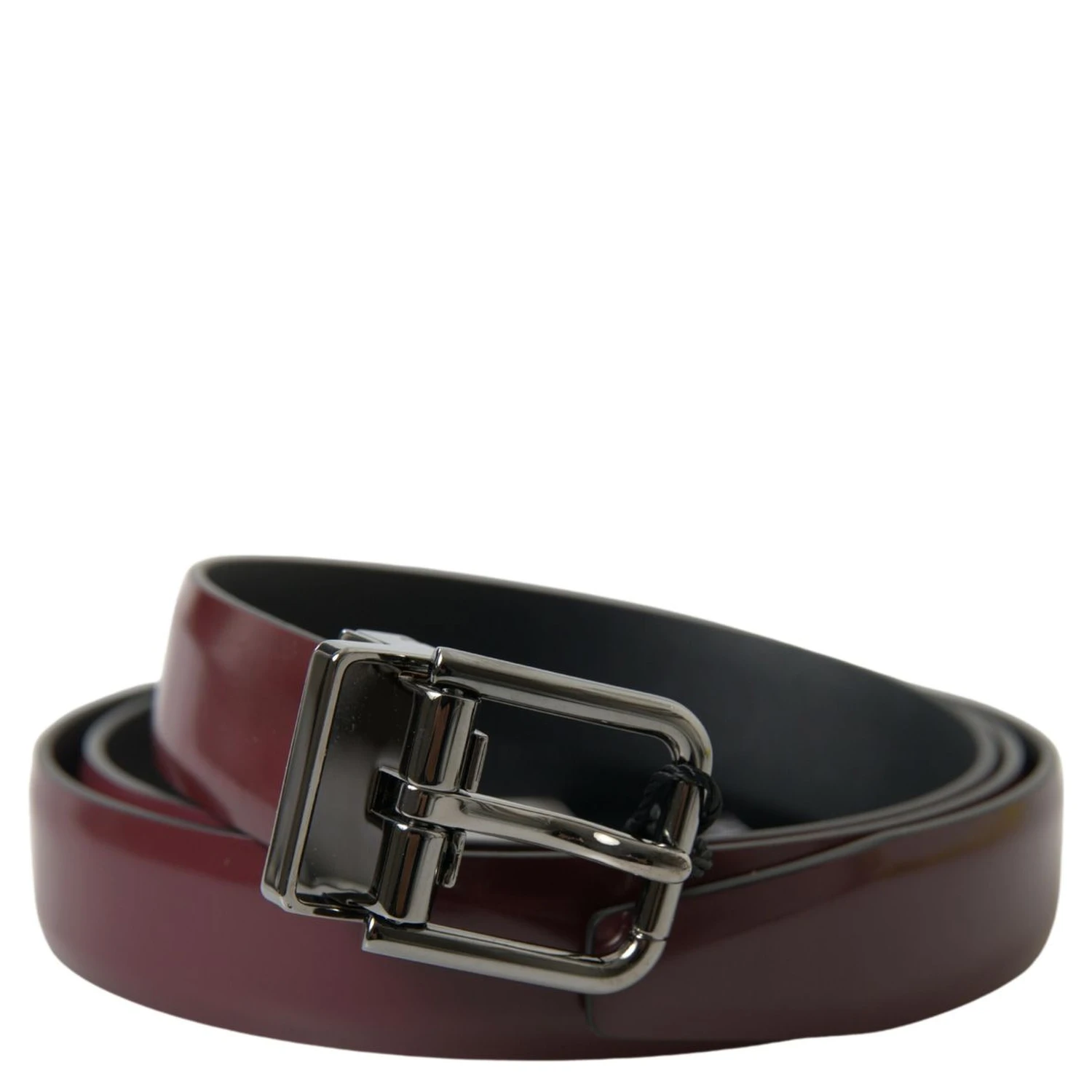 Bordeaux Leather Silver Metal Buckle Belt