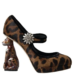 Black Brown Calf Leopard Heel Mary Jane Pump Shoes