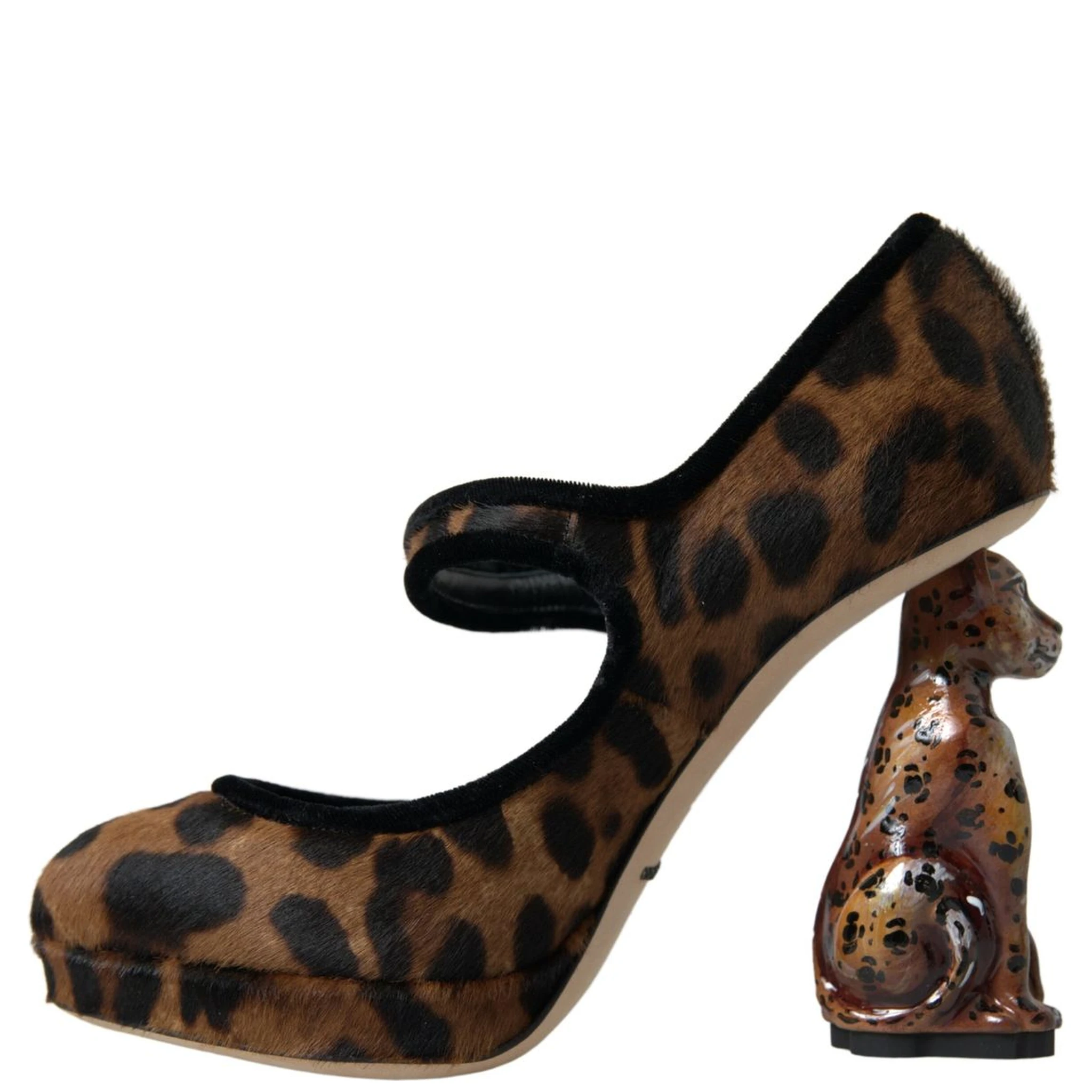 Black Brown Calf Leopard Heel Mary Jane Pump Shoes
