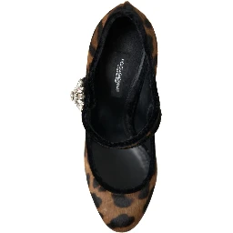 Black Brown Calf Leopard Heel Mary Jane Pump Shoes