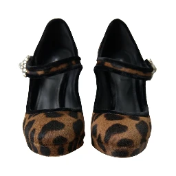 Black Brown Calf Leopard Heel Mary Jane Pump Shoes