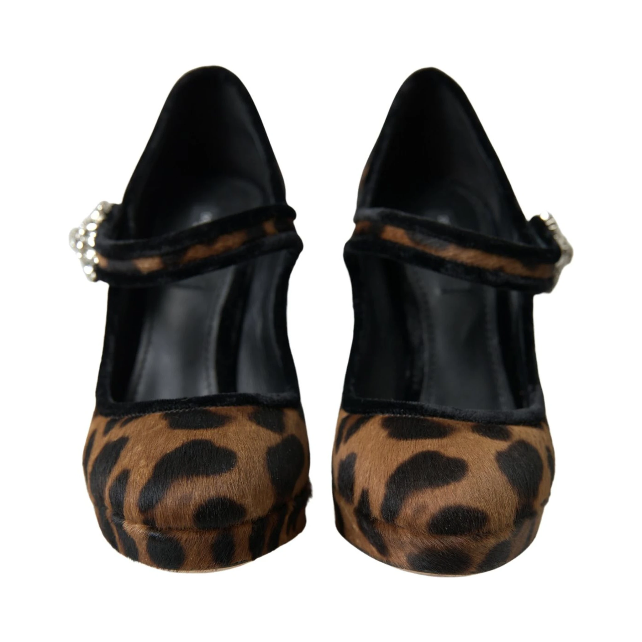 Black Brown Calf Leopard Heel Mary Jane Pump Shoes