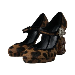 Black Brown Calf Leopard Heel Mary Jane Pump Shoes