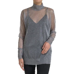 Gray Mesh Turtleneck Long Sleeve Blouse Top