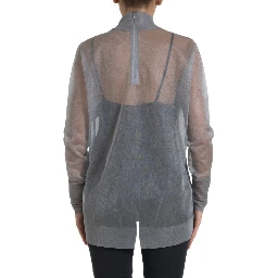 Gray Mesh Turtleneck Long Sleeve Blouse Top