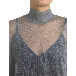 Gray Mesh Turtleneck Long Sleeve Blouse Top