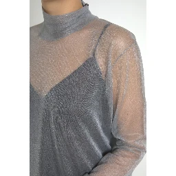 Gray Mesh Turtleneck Long Sleeve Blouse Top