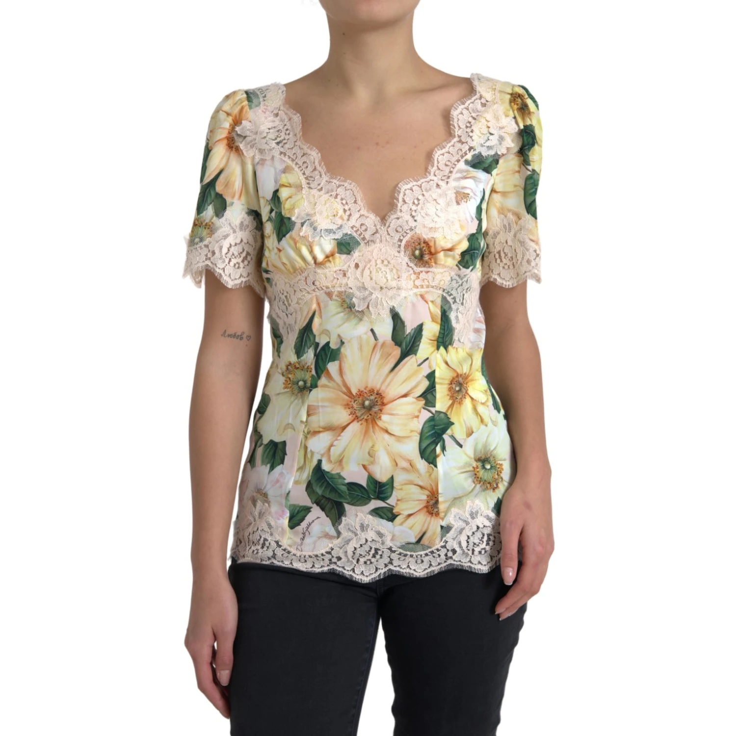 Multicolor Floral Lace V Neck Blouse