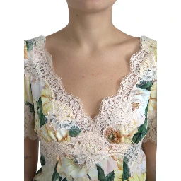 Multicolor Floral Lace V Neck Blouse