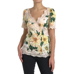 Multicolor Floral Lace V Neck Blouse