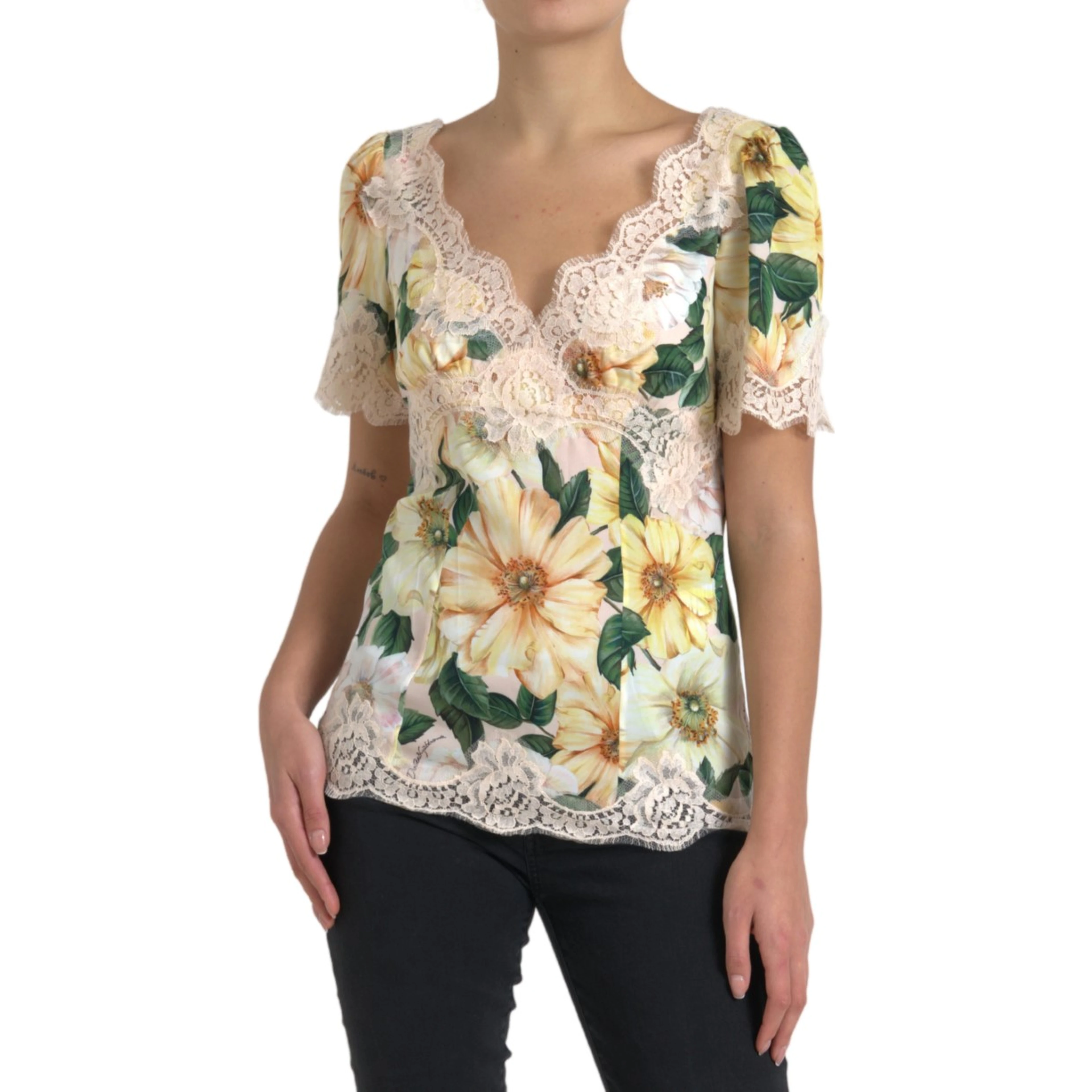 Multicolor Floral Lace V Neck Blouse