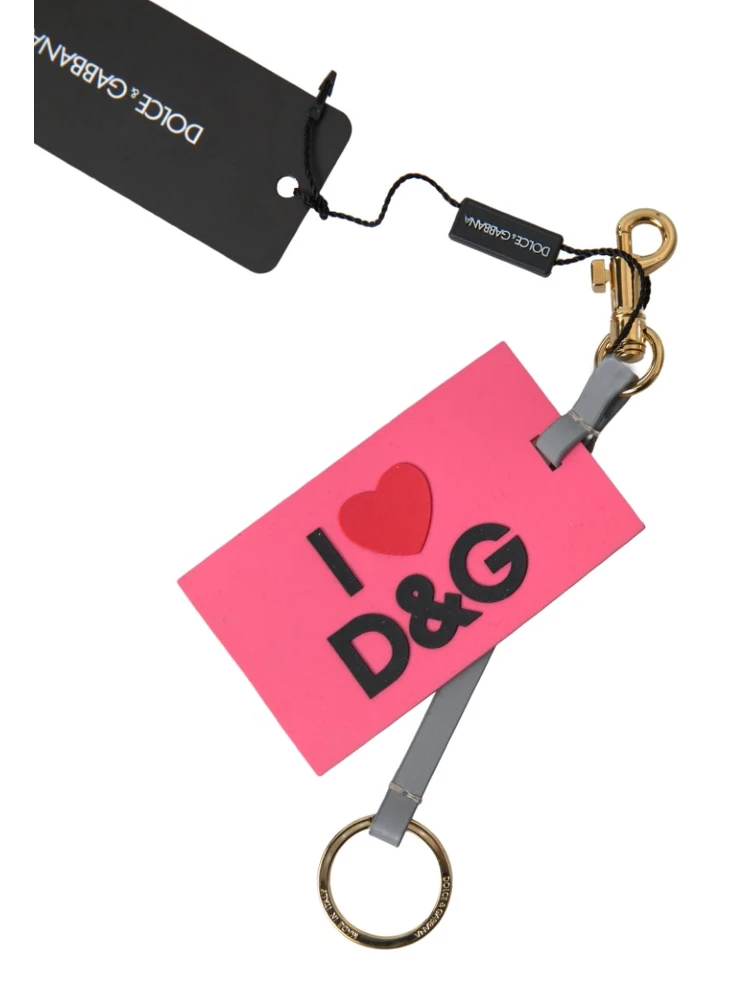 Pink Silicone DG Logo Gold Brass Keyring Women Keychain