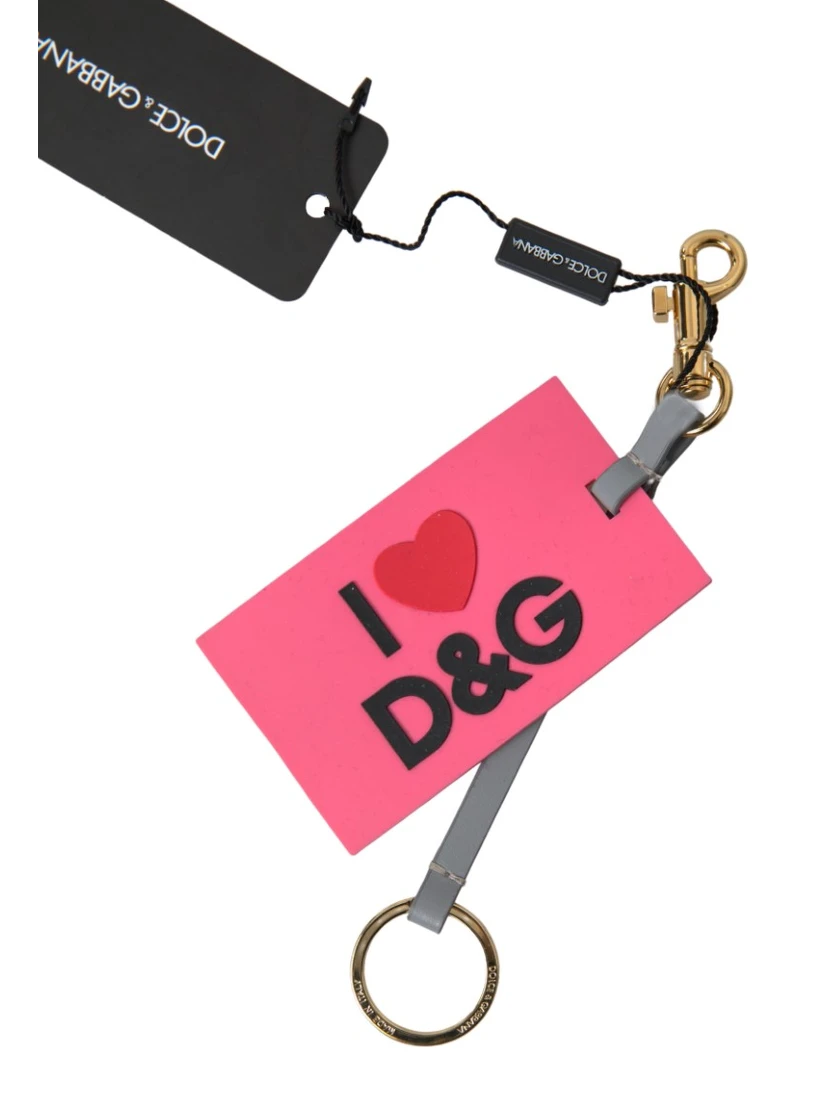 Pink Silicone DG Logo Gold Brass Keyring Women Keychain