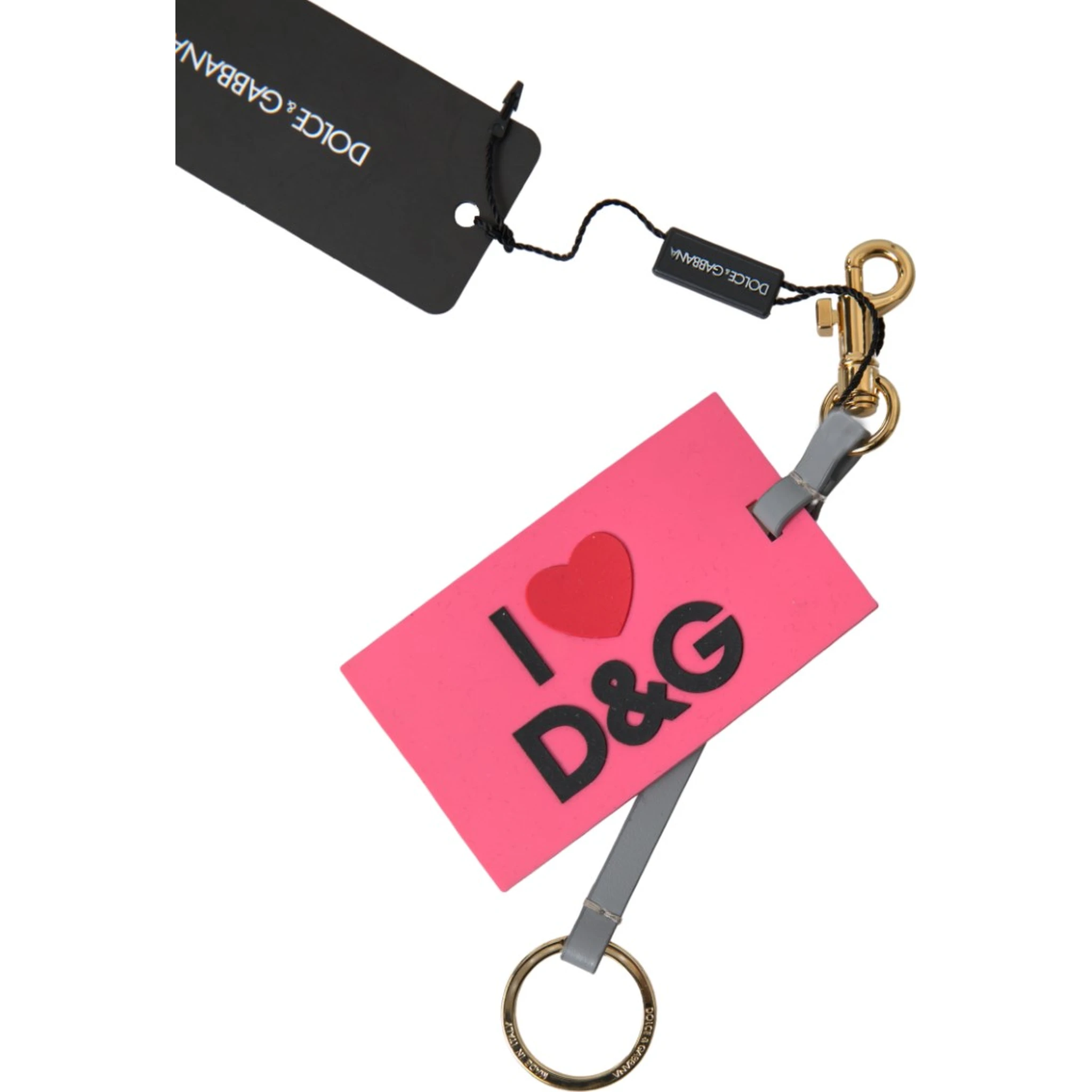 Pink Silicone DG Logo Gold Brass Keyring Women Keychain