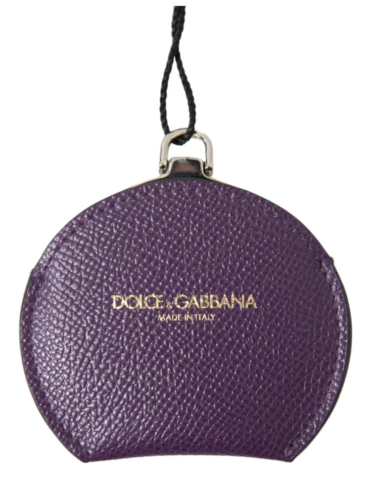 Purple Calfskin Leather Round Hand Mirror Holder