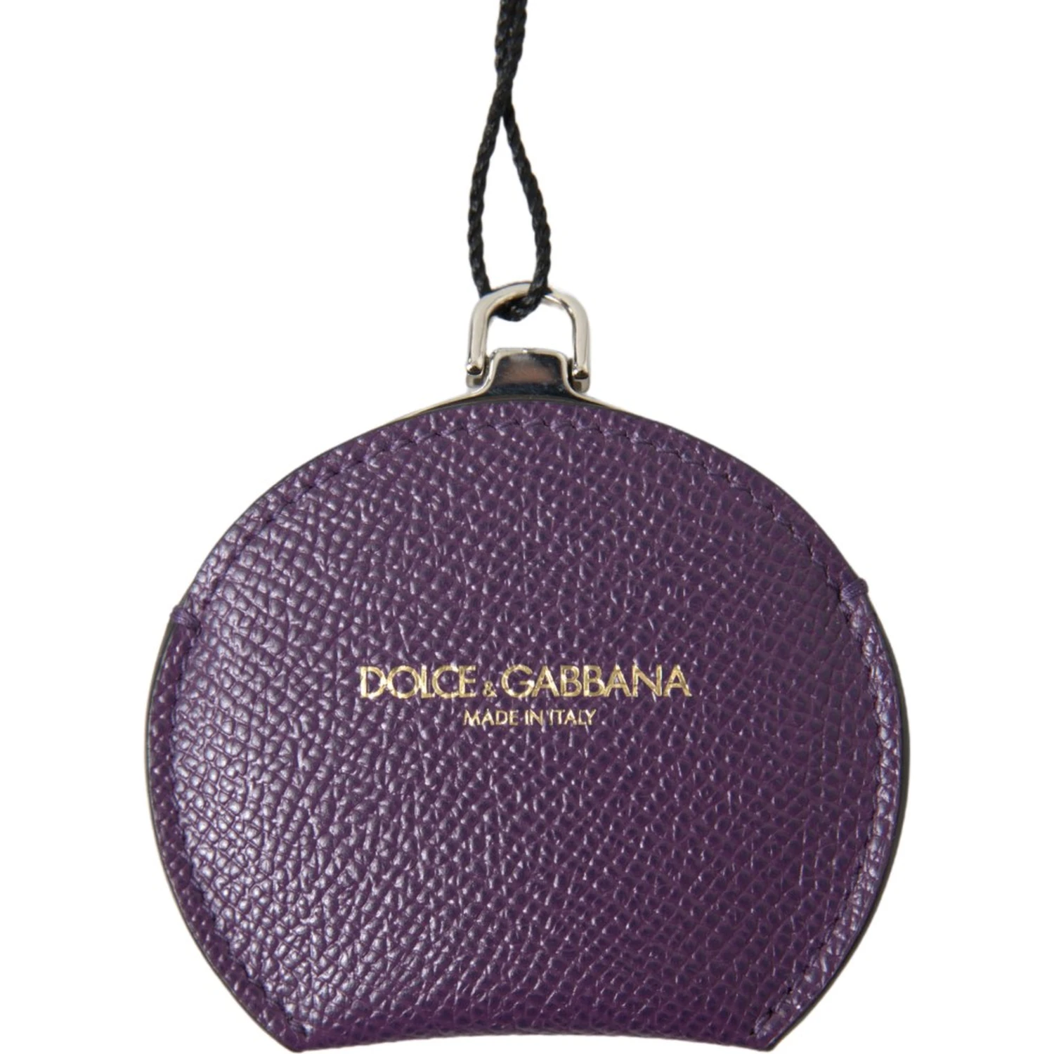 Purple Calfskin Leather Round Hand Mirror Holder