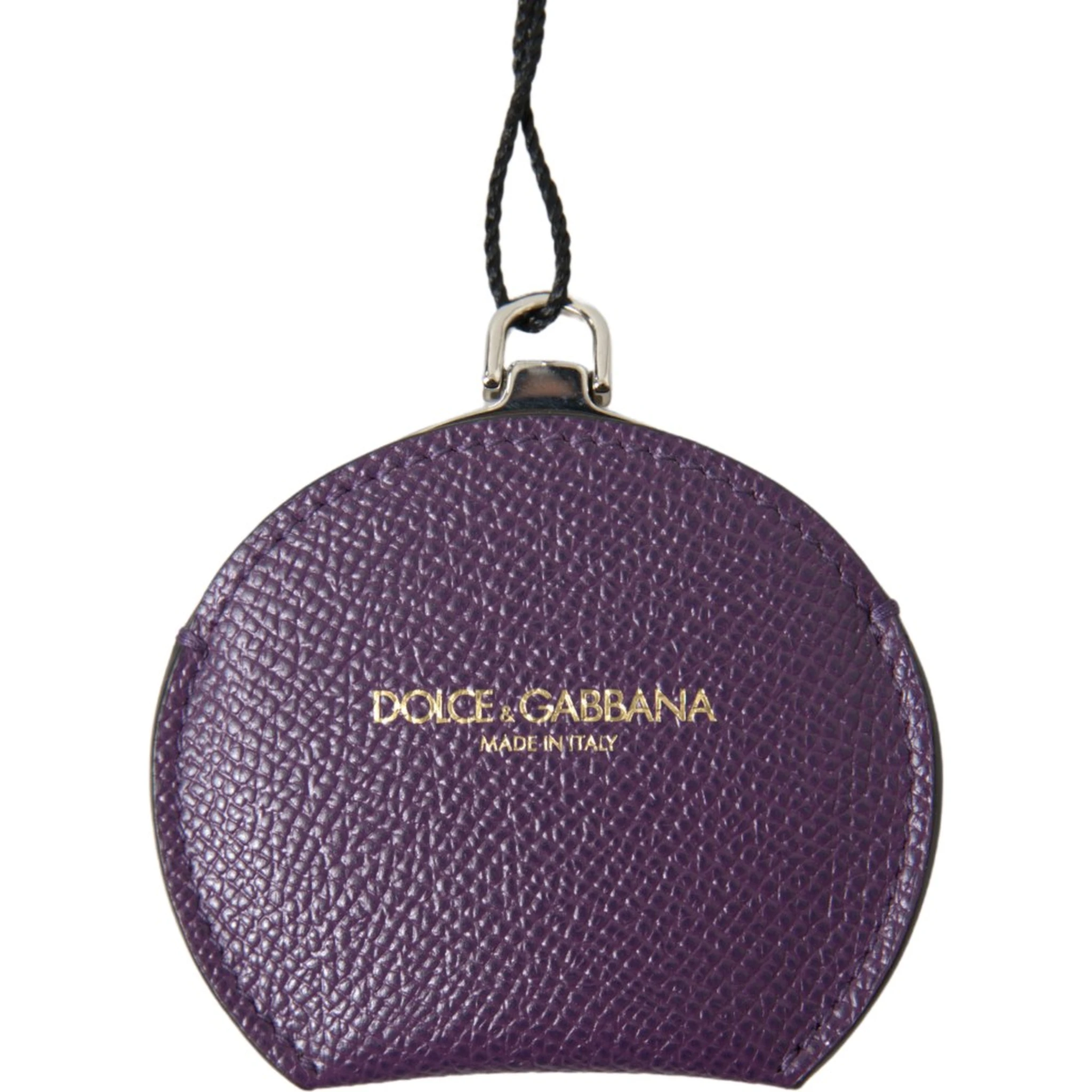 Purple Calfskin Leather Round Hand Mirror Holder