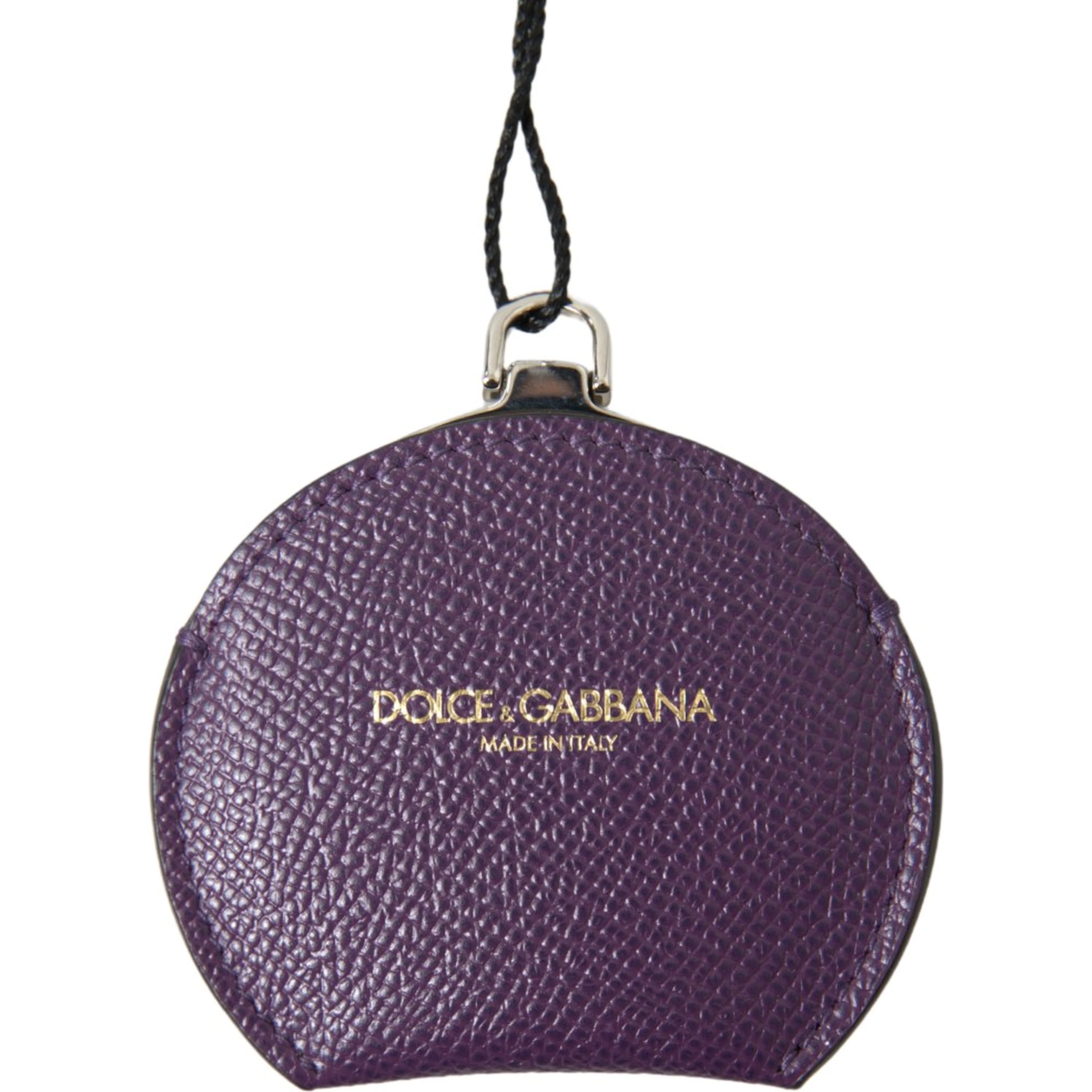 Purple Calfskin Leather Round Hand Mirror Holder