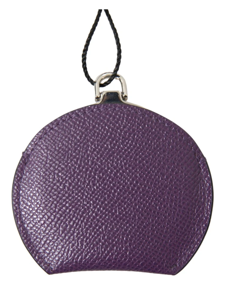 Purple Calfskin Leather Round Hand Mirror Holder alternative