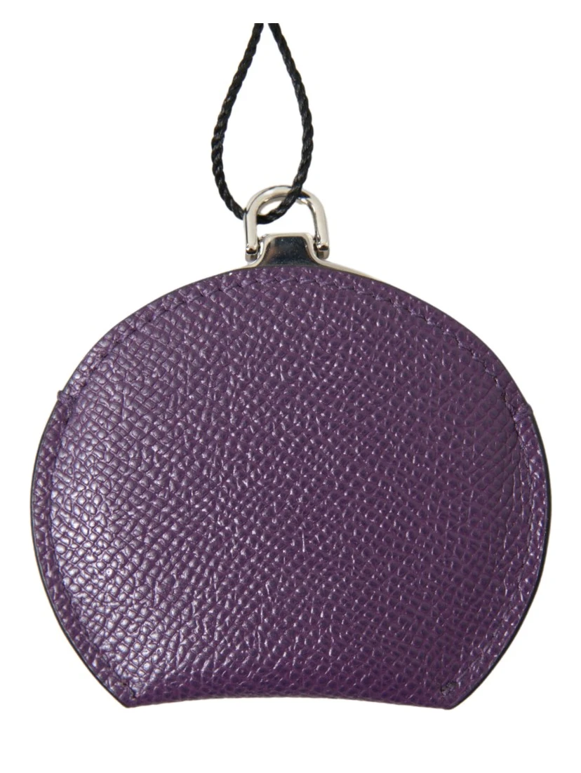 Purple Calfskin Leather Round Hand Mirror Holder