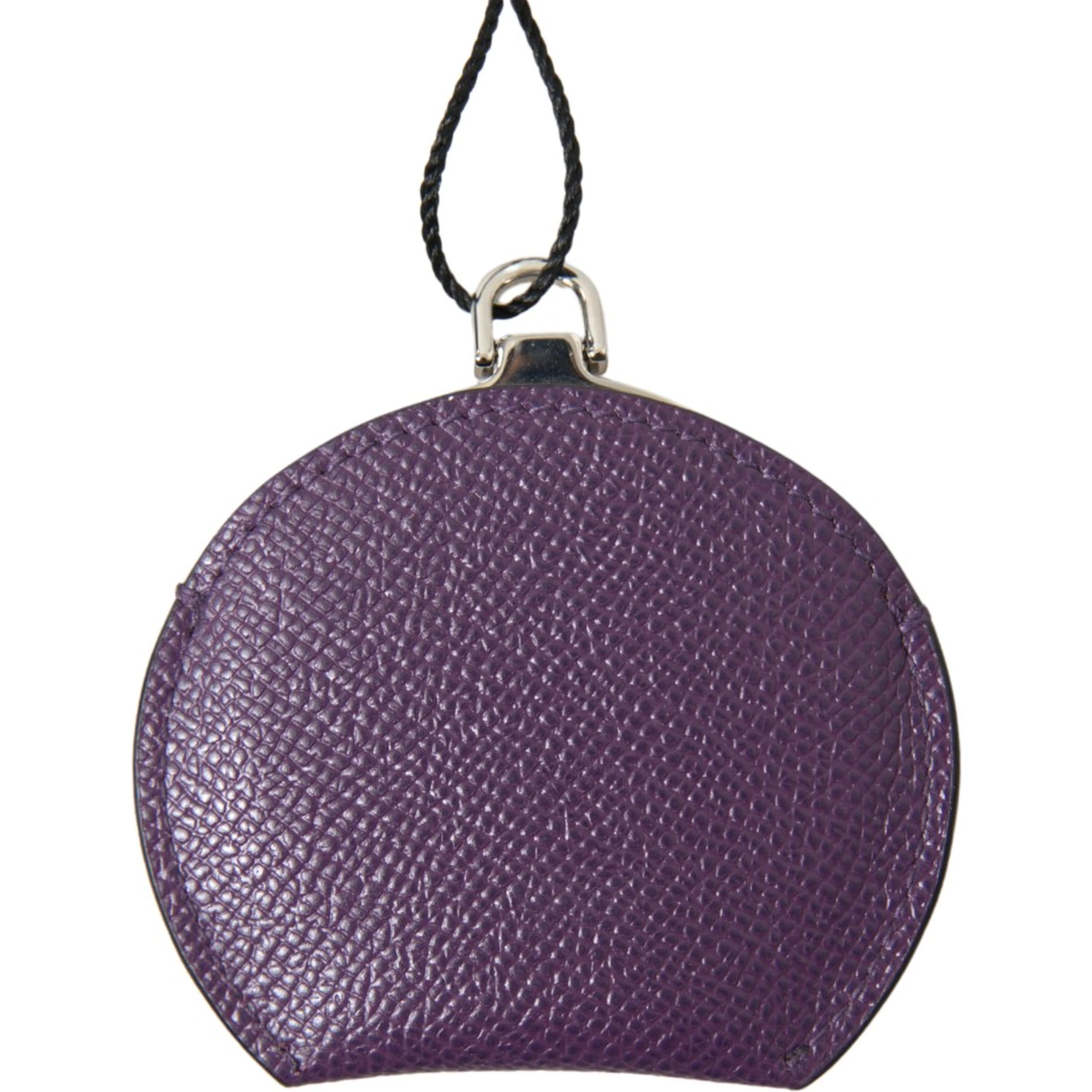 Purple Calfskin Leather Round Hand Mirror Holder