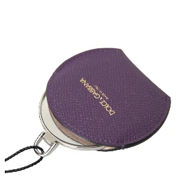 Purple Calfskin Leather Round Hand Mirror Holder