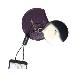Purple Calfskin Leather Round Hand Mirror Holder