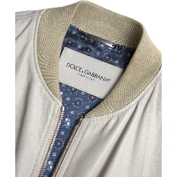 Cream Leather Bomber Blouson Full Zip Jacket