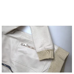 Cream Leather Bomber Blouson Full Zip Jacket