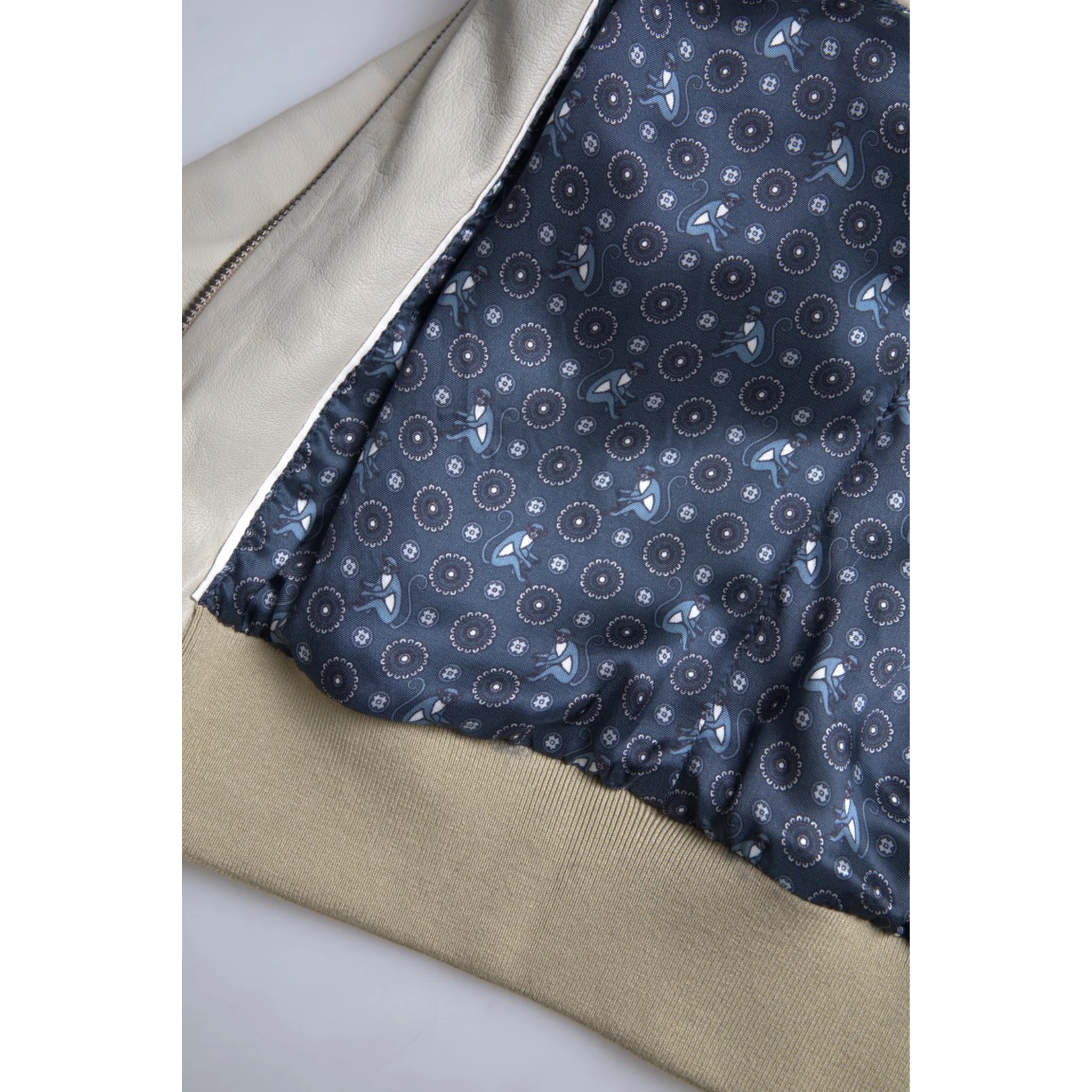 Cream Leather Bomber Blouson Full Zip Jacket